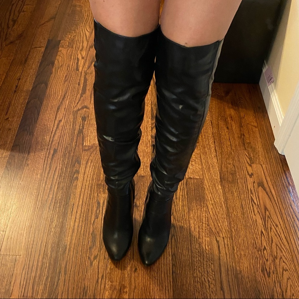 Over knee black leather boots